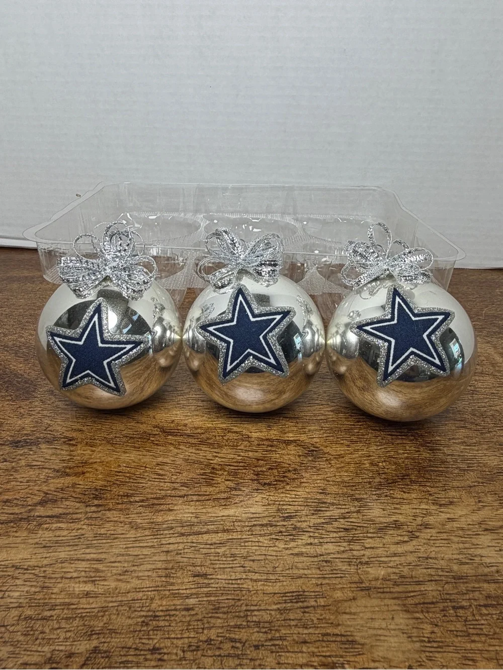 Dallas Cowboys NFL Christmas Ornaments Set of 3 Silver Ball Star Logo 3” Holiday